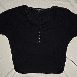 Twist Tee Casual Black Top with Buttons